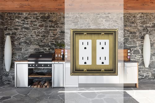 Image of Henne Bery Sunken Pearls Heavy Duty Decorative Wall Plate Switch Plate Outlet Cover (Double Decorator, Antique Brass)