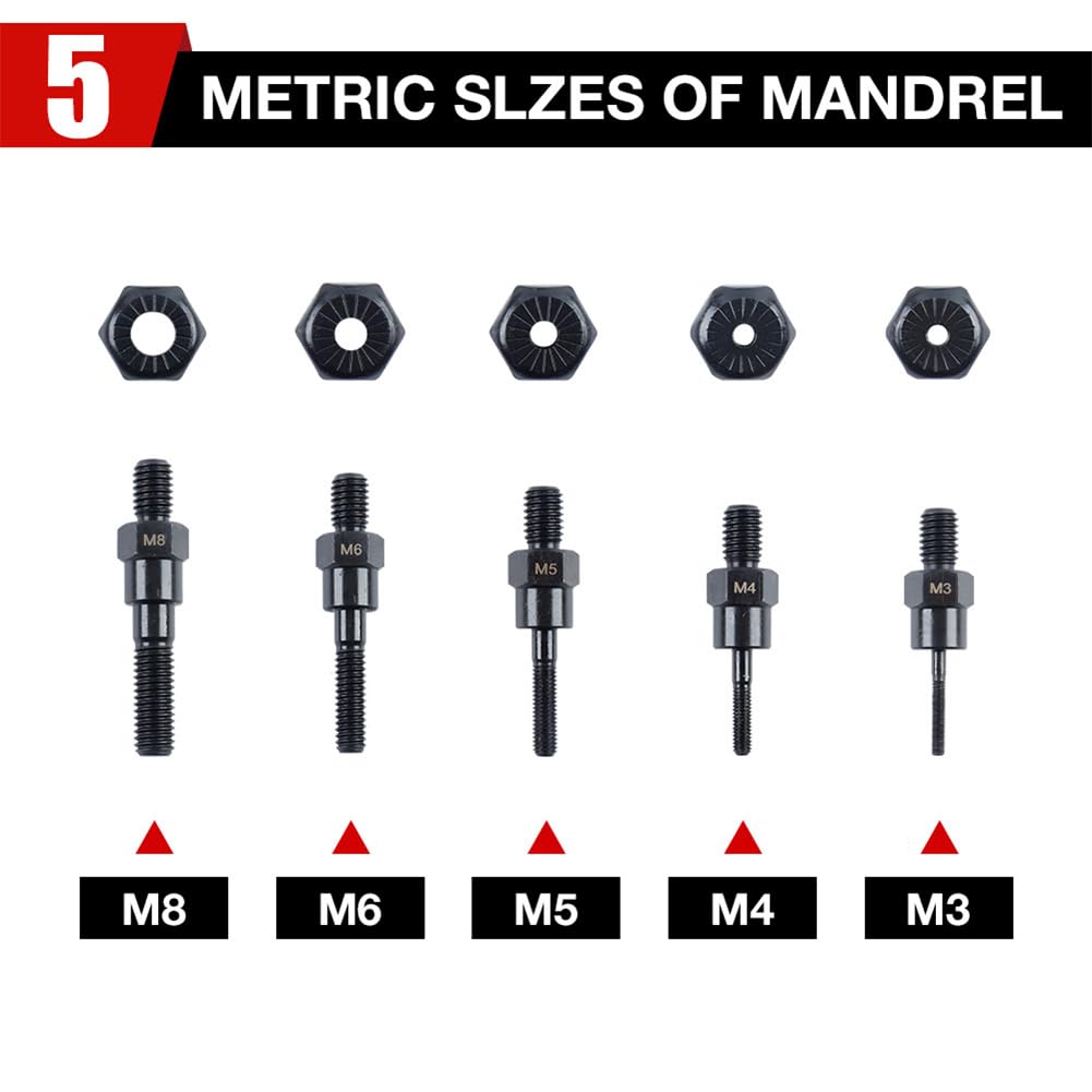 M3-M8 - Kit adattatore per pistola rivettatrice elettrica, adattatore per trapano per rivetti, pistola rivettatrice automatica con custodia per il trasporto, kit di utensili per inserti filettati SAE