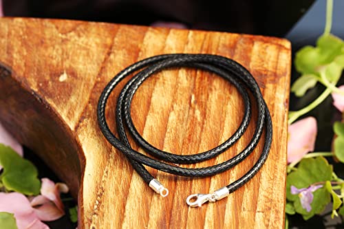 3Mm Black Waterproof Braided Leather Necklace Wax Rope Chain For Men 925 Sterling Silver Lobster Clasp Hypoallergenic Rope Chain Necklace For Women Girl Boy With Free Steel Silk Necklace 14-36Inch (16 Inches) #TOP3