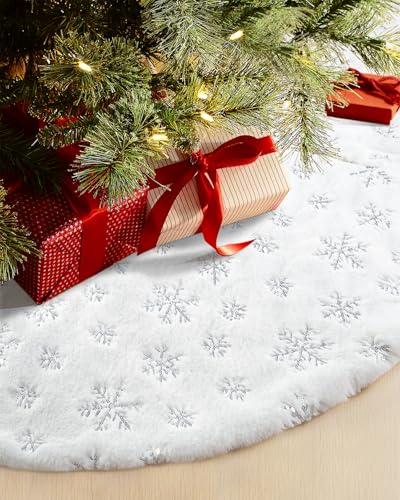 COOLWUFAN 48 Inches Faux Fur Christmas Tree Skirt for Xmas