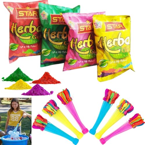 Vikrida Holi Gulal & rubber Water Balloons, 222 Pcs, Pack Of 4 Holi Color, Holi Gulal & Water Balloons for Kids Combo Auto Fill & Automatic Tie