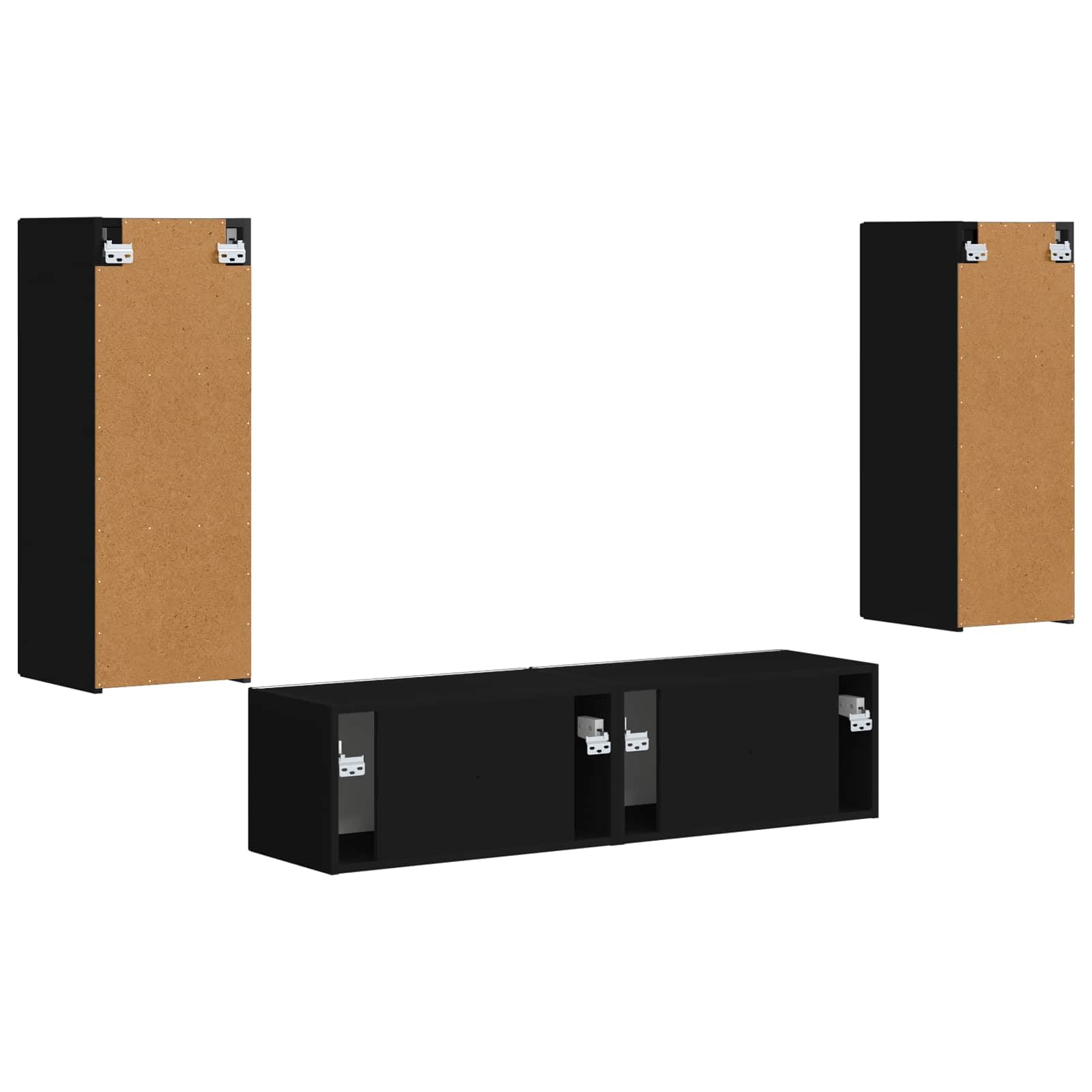 TV-Schrankset Wandmontiert 2-teilig, Schwarz Holzwerkstoff, Modernes Media-Center für Wohnzimmer, Elegantes Design, Platzsparendes Entertainment-Möbel