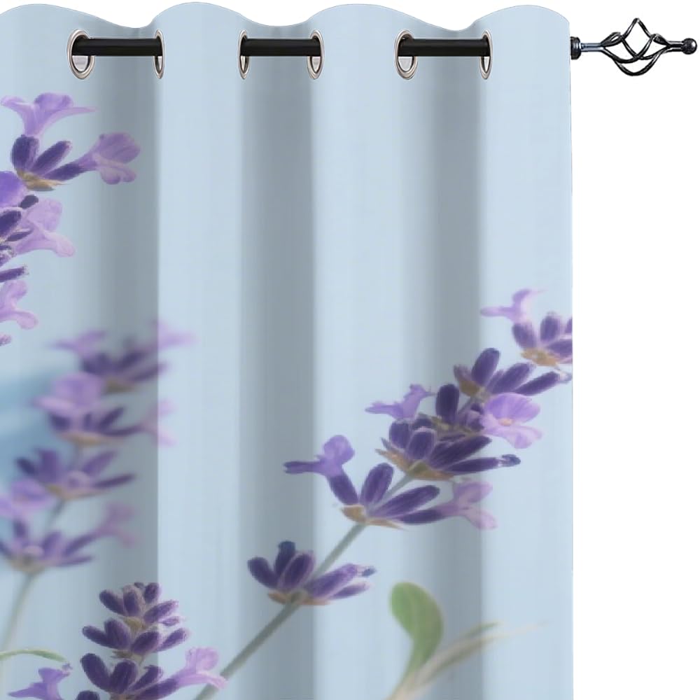 Lavendel Verdunkelungsvorhänge, Strauß Blickdicht Schiebevorhänge, Violette Blumen Isoliert Vorhänge, Einfacher Kunststil Ösen Schlafzimmer Gardinen B 117 X H 230Cm 2 Paneele