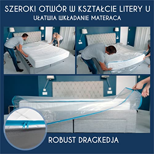 Dreamzie Pokrowiec na materac 160 x 200 – zamek błyskawiczny, tworzywo sztuczne wielokrotnego użytku | idealny do przepr