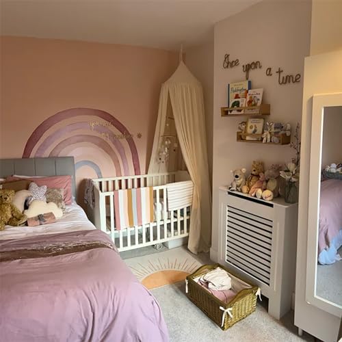 Image of Kids Bed Canopy Breathable Cotton Soft Cover Net for Crib Reading Nook Curtain Hanging Round Play Tent Nursery Bedding Play Room Decor