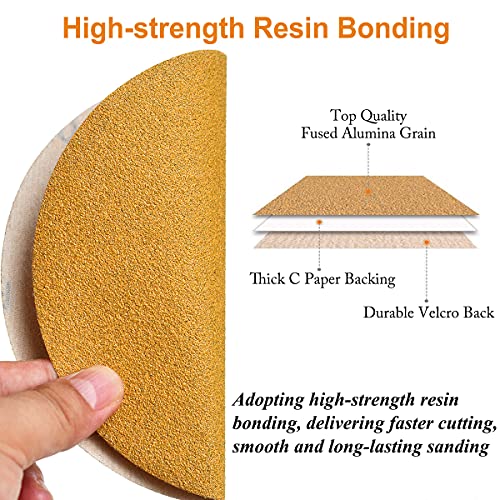 Image of 6-Inch No-Hole Hook and Loop Sanding Discs 60-Grit, Random Orbital Sandpaper for Automotive and Woodworking, 100-Pack