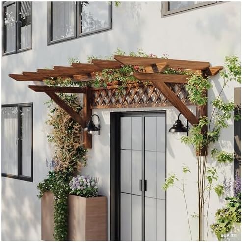 Wooden Pergola Wall Mounted Grape Arbors, Patio Awnings for Door Window, Garden Trellis for Outdoor Climbing Plants, Yard Wall Sculpture(6.56ft Length x 4.26ft Wide)