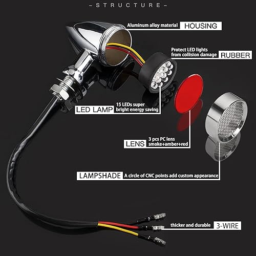 Miniatura 5 de Señales direccionales LED para motocicleta, luces indicadoras delanteras y traseras universales compatibles con Harley Davidson Cruiser Iron Softail