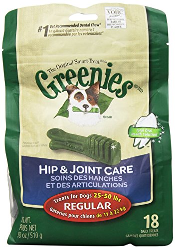 Greenies Hip and Joint Care Canine Dental Chews, Regular Size, 18 Count