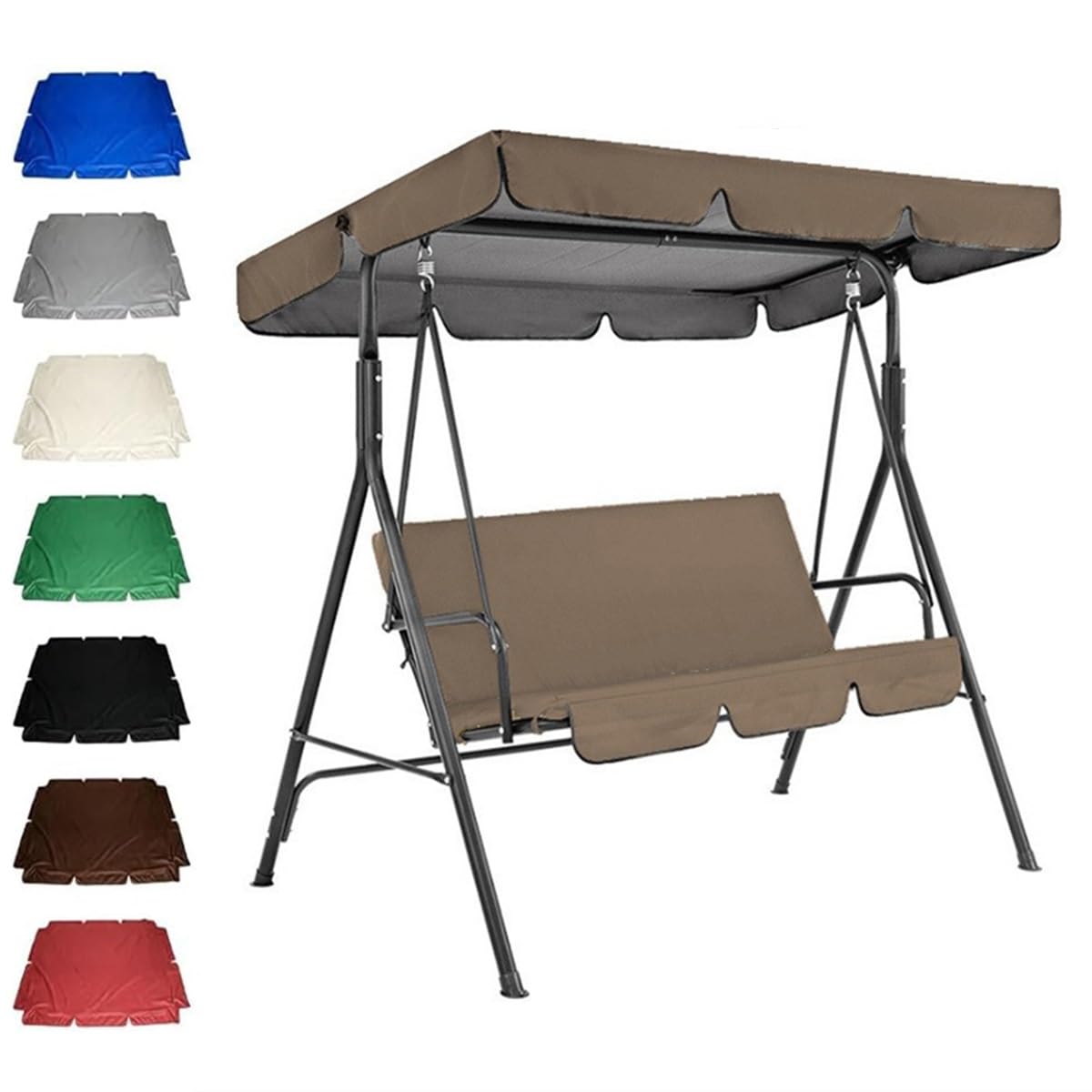 Outdoor Swing Canopy Replacement 2/3 Seater Universal Patio Swing Cover, Waterproof Patio Hammock Canopy Top Cover for Patio Garden(Coffee,190x132x15cm)