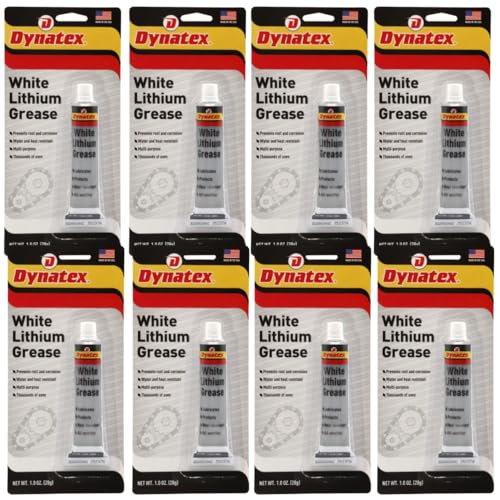 Image of Dynatex White Lithium Grease 1 oz Tube - Multi-Purpose Lubricant for Automotive, Garage Doors, Hinges, Chains, Latches (8-Pack)