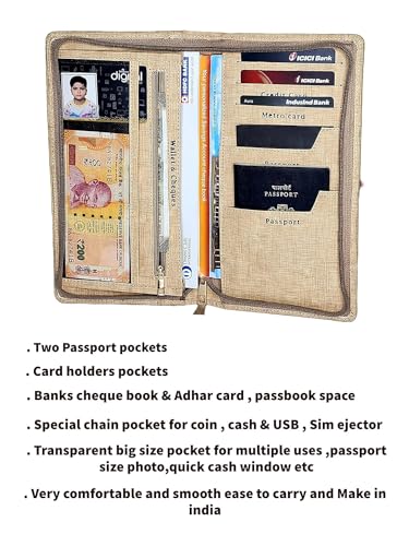 Image of All New Cheque Book Holder, ATM Cards Holder & Traveling Wallet,Passport Boarding Pass Cover Pocket and Lots More Colour (Beige) Material (Pu Leather)