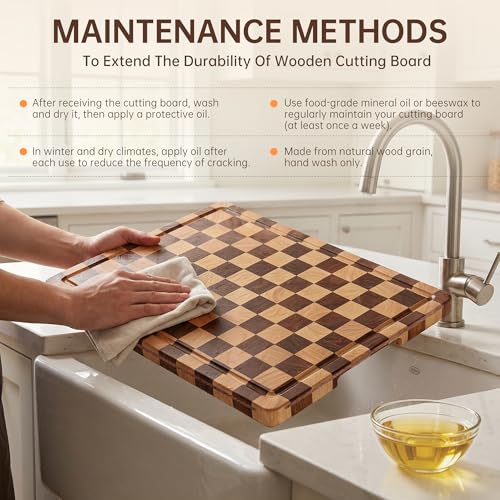 Tabla de cortar rectangular de madera con mango y ranura de jugos miniatura 6
