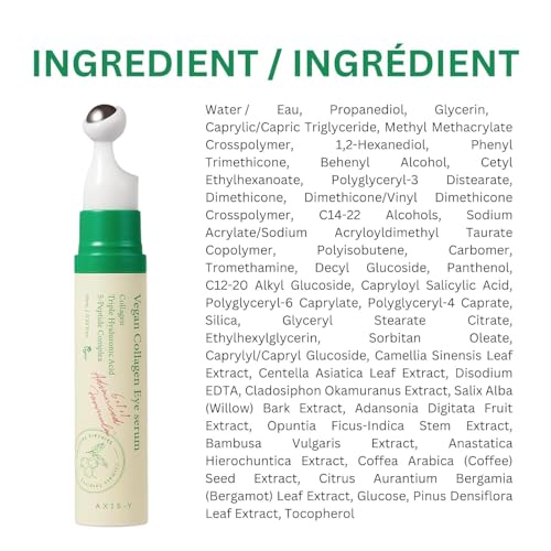 AXIS-Y Vegan Collagen Eye Serum with Triple Hyaluronic Acid & 5-Peptide Complex | Anti-Aging, Fine Line Reduction, Brightening | Vegan & Cruelty-Free Korean Skin Care | 10ml / 0.33 fl. oz.