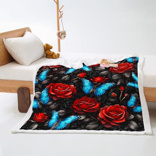 Plaid Cama Insectos De Flores Azules Colcha Plaid Sofa Diseño de Doble Cara Cubre Colcha Multiusos para Sofas Suave Manta Termica Blanket Lana de Cordero de Franela Espesar Durable 80x150cm