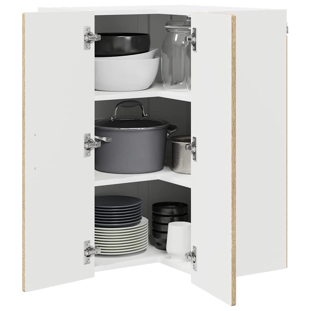 Armario esquinero Porto Sonoma de roble de madera, 57 x 57 x 80 cm, 3 estantes, 2 puertas, armario colgante para cocina, espacio de almacenamiento, almacenamiento para interiores modernos