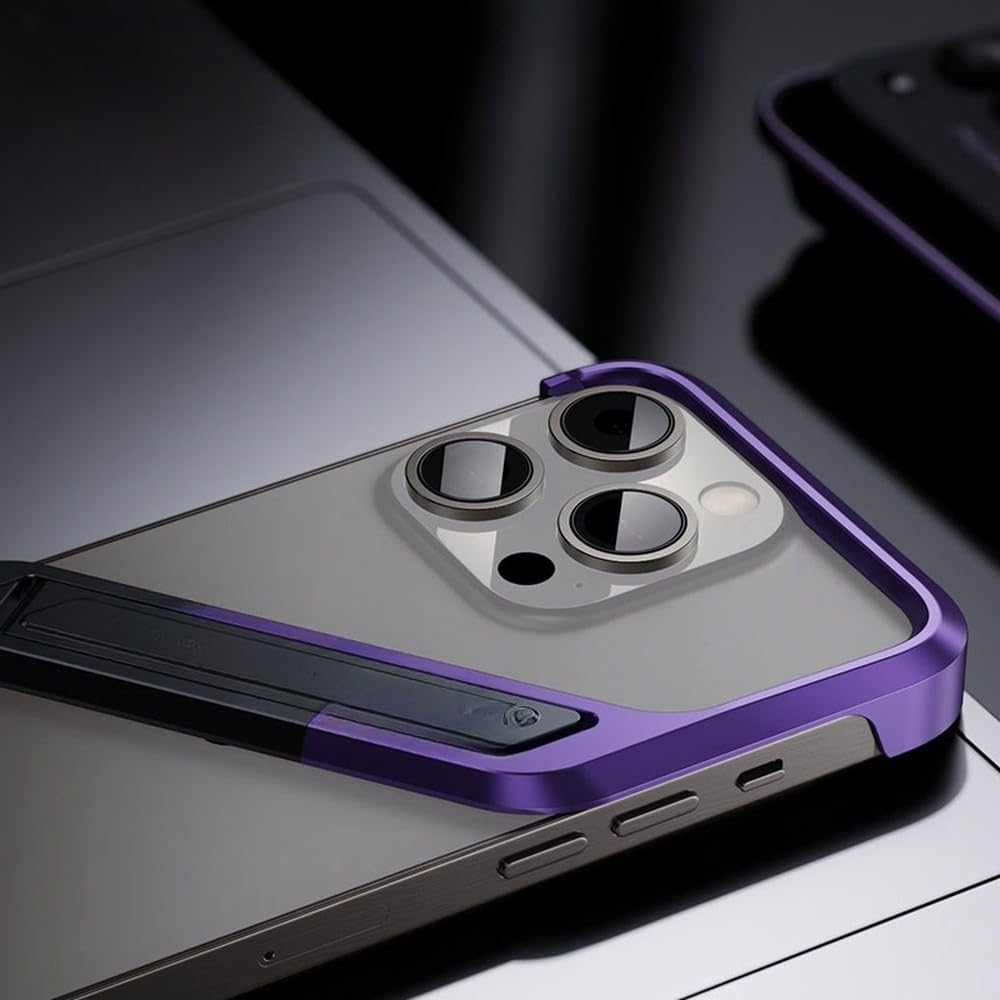 w całości metalowa obudowa Bare Frame Geometric Stand Case do iPhone'a 16 15 14 Pro Max Frameless Ultimate Feel Lightweight Case, szara, do iPhone'a 14