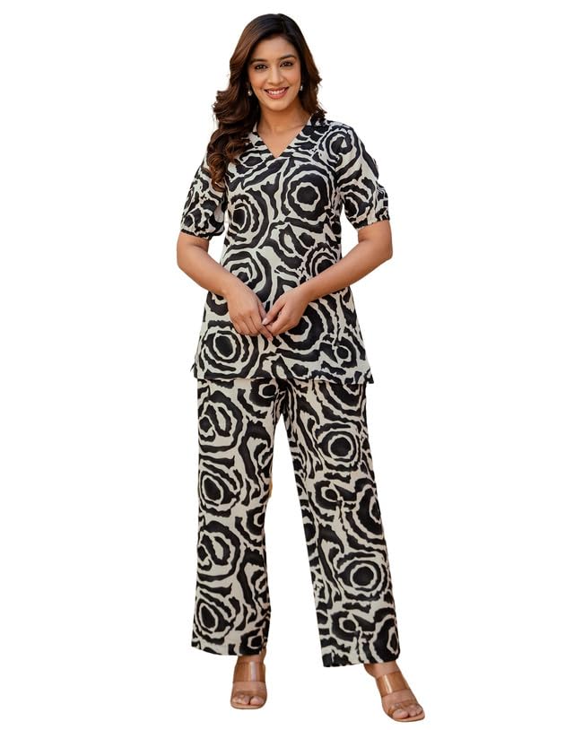 Women's Co-Ord Set | Cotton Blend Top and Pant Set | Two Piece Co-ord Set | Floral Printed Co-ord Set-image-28