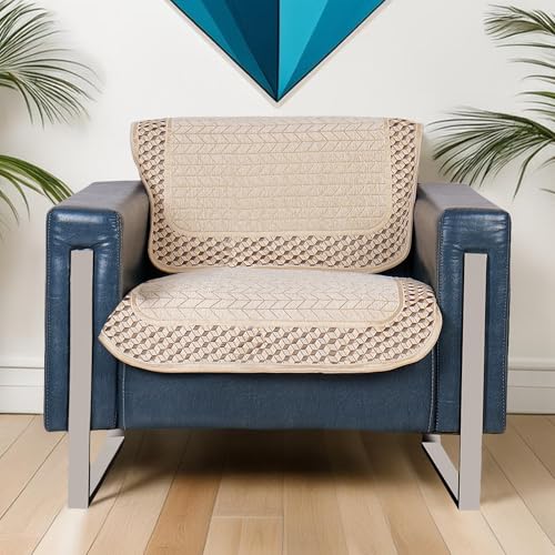Image of Premium Chenille Woven Anti-Slip 1 Seater Sofa Cover | L-Shape Sofa Seat Protector for Living Room | Durable & Stylish Slipcover - Beige 3D