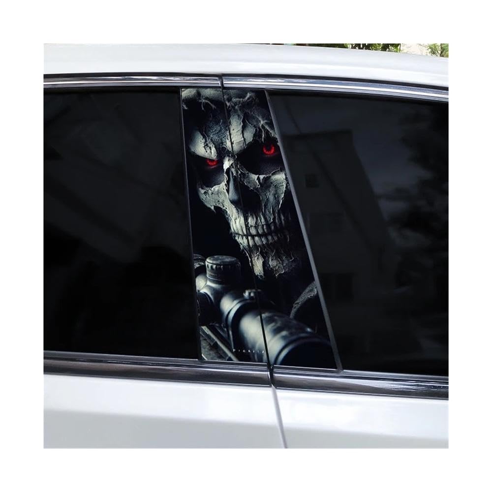 Bertdcx J ﻿2Pcs Skull Car B-Pillar Vinyl Waterproof Decal Diy Sticker Auto Parts(J)