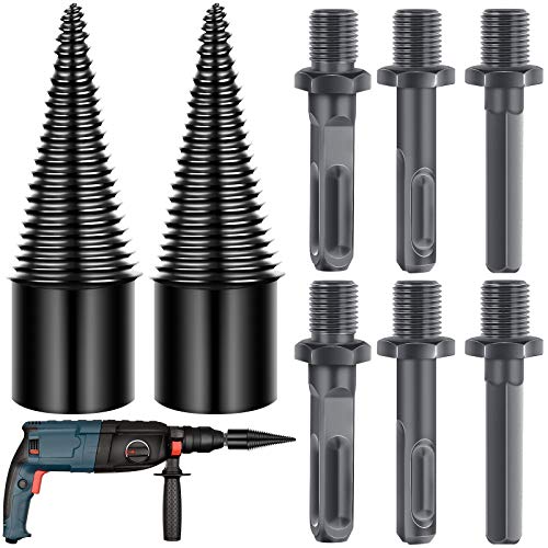 8 Pieces Firewood Log Splitter Drill Bit Set, Wood Splitter Drill Bits Drill Screw Cone Driver Portable Wood Cutting Tool for Hand Drill Stick, Hex Square Round Shape, 3.3 cm