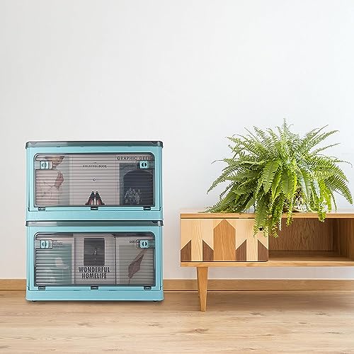 Image of oddpod Stack Genie Collapsible XXL Capacity Storage Box with Detachable Wheels /Multifunctional Transparent Stackable, Portable & Foldable Organizer for Indoor and Outdoor use - Blue