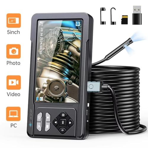 Image of ETZIN Dual Lens Industrial Endoscope, 1080P Digital Borescope Inspection Camera with 7.9mm IP67 Waterproof, Sewer Camera with 4.3 inch LCD Screen, 7 LED Lights,16.5FT Semi-Rigid Cable, EPL-1341IM