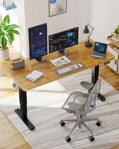 Image of HUANUO 71x30 Inch 3-Stage Legs Electric Standing Desk,Large Height Adjustable Office Desk with Brushless Motor,Stand Up Desk with 4 Memory Presets & 2 Hooks,Computer Desk for Home Office,Vintage Brown