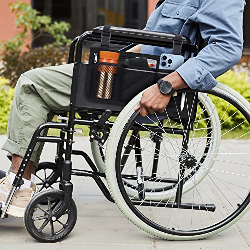 YGYQZ Wheelchair Accessories, Waterproof Wheelchair Bags to Hang on Side with Bright Line Black Storage Organizers for Home/Outdoor/Baby Cart (Black Side Upgraded Version)
