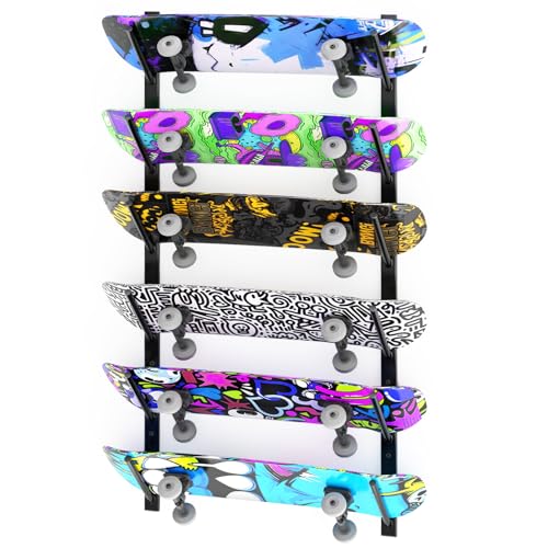 Linone Skateboard Wall Mount, 6-Tier Skate Board Rack Wall Mount, Snowboard Storage Longboard Deck...