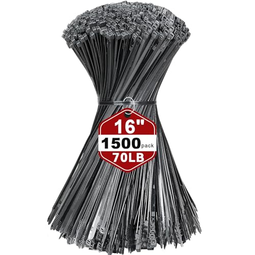 Zip Ties 1500pcs 16 Inch Heavy Duty Self-Locking Nylon Zip Ties Black Cable Ties with 70lb Tensile Strength UV Resistant Cable Tie for Indoor and Outdoor Use