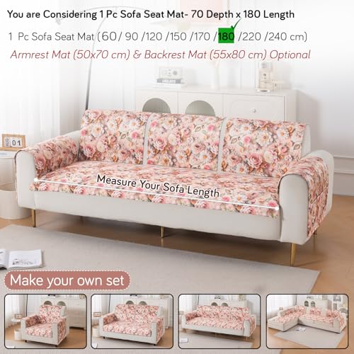 Image of HOKIPO 'Nature Muse' Premium HD Printed Holland Velvet Sofa Cover Mat for 1 /2 /3 Seater & L-Shape Sofa. Make Your Own Sofa Cover Set, Mat 70(D) x 180(L) cm, Rose Symphony (IN-918-D5)