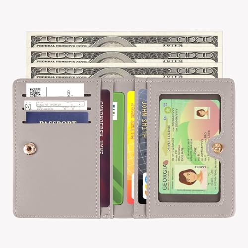 Wallet Women, Leather Rfid Wallet with ID Window(Grey)3