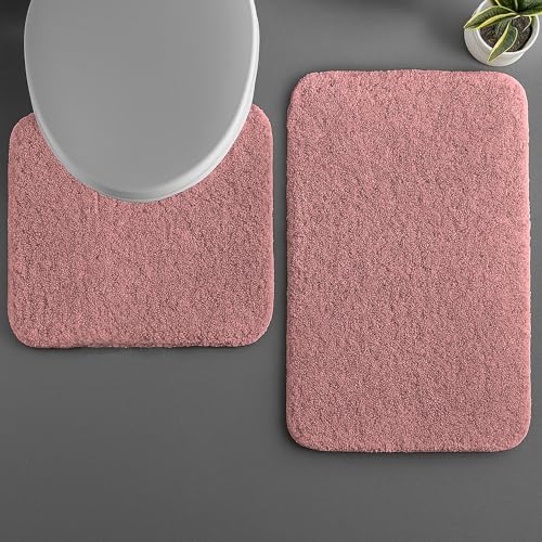 Image of LUXE HOME INTERNATIONAL Polyester Contour Bath Mat - Washable, Anti Skid, Water Absorbent Contour Mats for Bathroom, Toilet, Wash Basin & Bathroom Contour Mat Set (Fuscia, 45x 75 cm & 40x45)