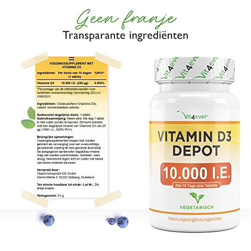 Vitamine D3 10.000 I.E. Depot - 365 Tabletten - Hoge Dosis - Vegetarisch - Hoge Zuiverheid - 10 Dagelijkse Dosis 1000 I… - Image 7