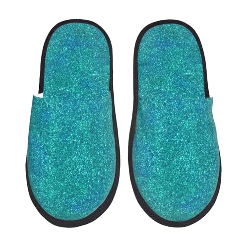 Blue Green Glitter Print Women Slippers Home Furry Shoes Keep Men Couples Shoes Warm For Women-