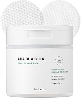 AHA BHA Cica Gentle Clear Pad - Facial Exfoliating Pad for Dead Skin Cell Care, pH Balancing & Sebum Control, Tighten Large Pores, Calm Sensitive Skin, & Moisturize Dry, Flaky Skin, 70 Sheets