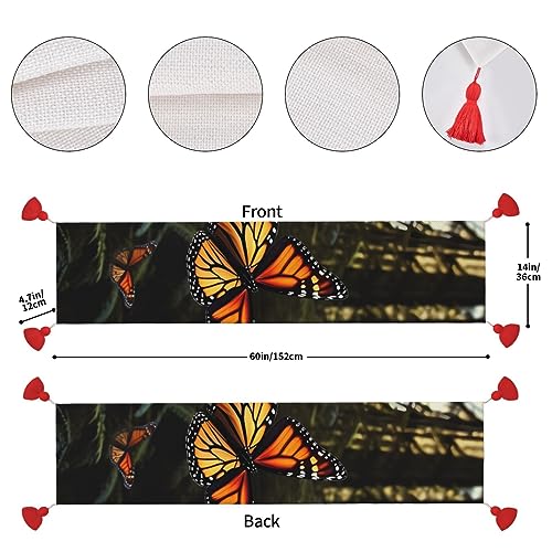 Chemin de table en lin motif papillon décoration automne fête - 5