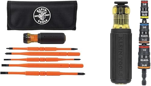 Miniatura 45 de Klein Tools 32288 Destornillador aislado, juego de destornilladores 8 en 1 con cuchillas intercambiables, 3 Phillips, 3 puntas ranuradas y 2 puntas