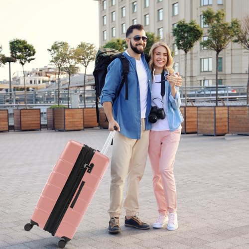 Image of Sweetcrispy 28 Inch Checked Luggage, ABS Lightweight Rolling Hard Shell Suitcase with Smooth Spinner Wheels, Built-in TSA Lock, Durable Travel Suitcase for Business and Vacation Trip, Pink