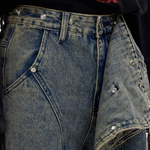 Mens Jeans Wide Leg Baggy Loose Fit Y2K Grunge Denim Cargo Pants with Pockets3