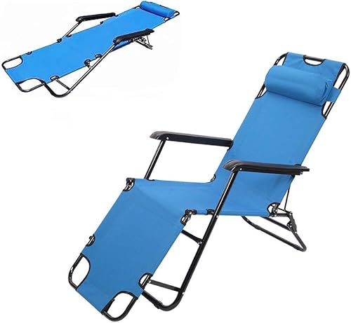 Sillas de salón para exteriores | reclinables plegables para patio, ajustables a una cómoda cama plegable plana (de EE. UU., azul)