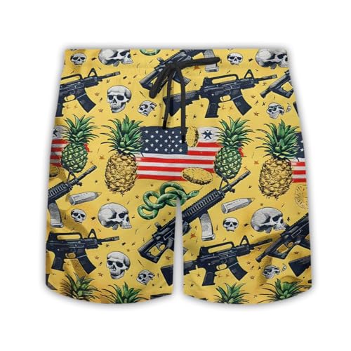 Military Gun Mens Swim Trunks - Funny Gun Hawaiian Mens Swim Short Beach Shorts TU-SH-51