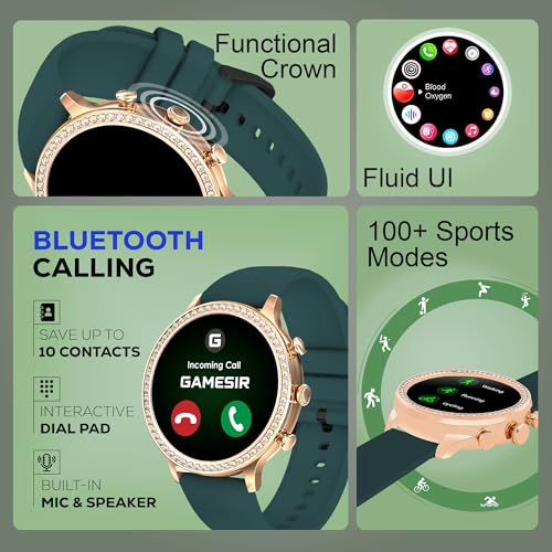 Image of GameSir GenDiva Smartwatch for Women with Bluetooth Calling, 1.69 inch AMOLED Display, 100+ Sports Modes, Health & Sleep Monitor, Voice Assistant, IP68 Waterproof, Long Battery Life, (Green)
