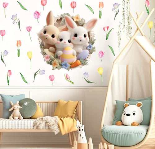 Vinilo decorativo conejito 3D para pared tamaño grande miniatura 3