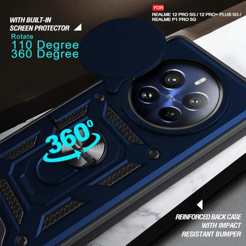 Image of Luxe Back Cover for Realme P2 Pro 5G | D10 Tough Armor | Sliding Camera Shield | 360 Protection | Kickstand Ring Holder | Military-Grade Shockproof Bumper