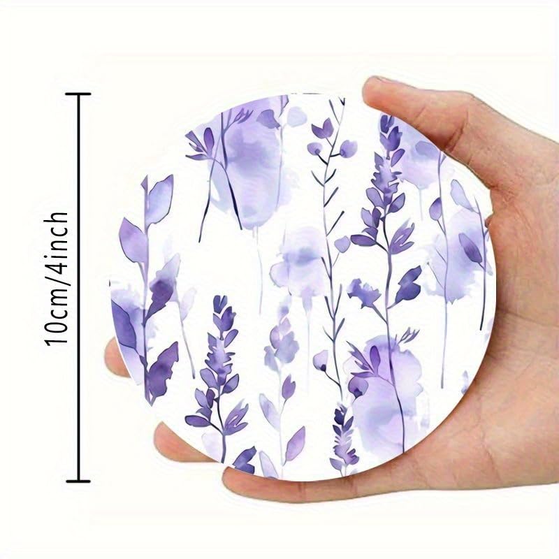 Image of Set of 6, 3.94X3.94 Inches, Spring Purple Floral Themed Wooden Coasters, Spring Purple Flower Art Coasters, for Friends and Family for Patio Tables, Kitchens Living Rooms