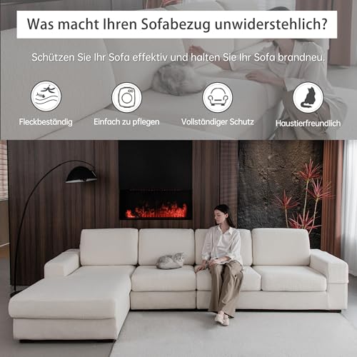 OHSIO Sofa Überzug – Hoch Elastischer, Rutschfester Sitzkissenbezug – Waschbarer, Haustierfreundlicher Sofabezug für Couch, Strapazierfähig(Elfenbein, 1x Rückenlehnenbezug)