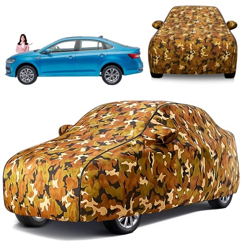 Image of Avecrew 100% Waterproof Car Cover for Skoda Slavia All Model Mirror & Antenna Pocket Triple Stitched, Dustproof Full Body Protection (Heat & UV Resistant,Jungle)