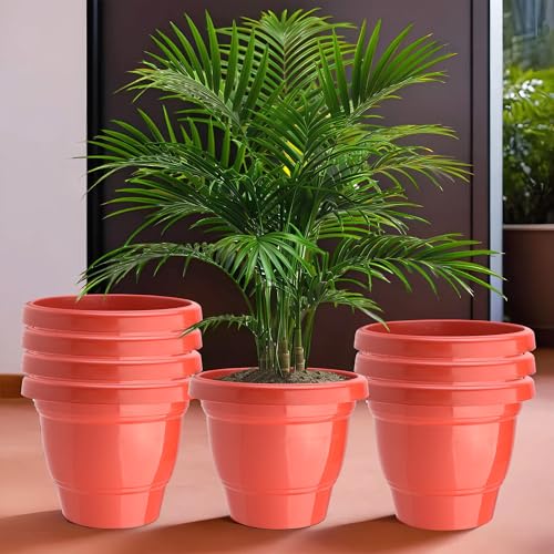 Image of Kuber Industries (Pack of 8) Flower Pot | Pots for Terrace, Garden (8 Inch) 2-Layer Fuldani Flower Pot | Pots Stand for Plants | Phooldaan for Home D?cor | Synergy Indoor Plant Stand | Red